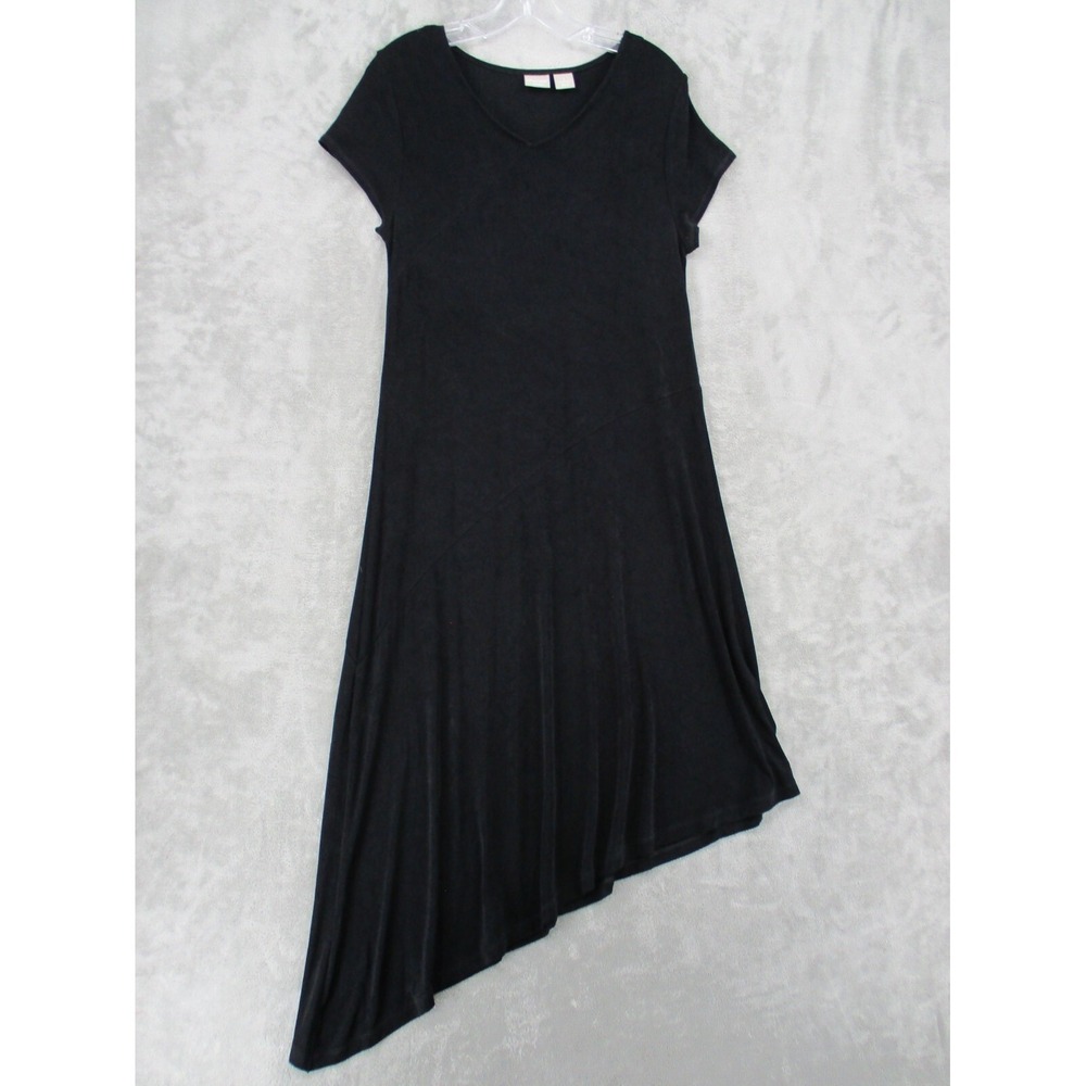 Chicos Dress 1 US Medium Slinky Knit Travelers Asymmetric Hem Stretch Minimalist